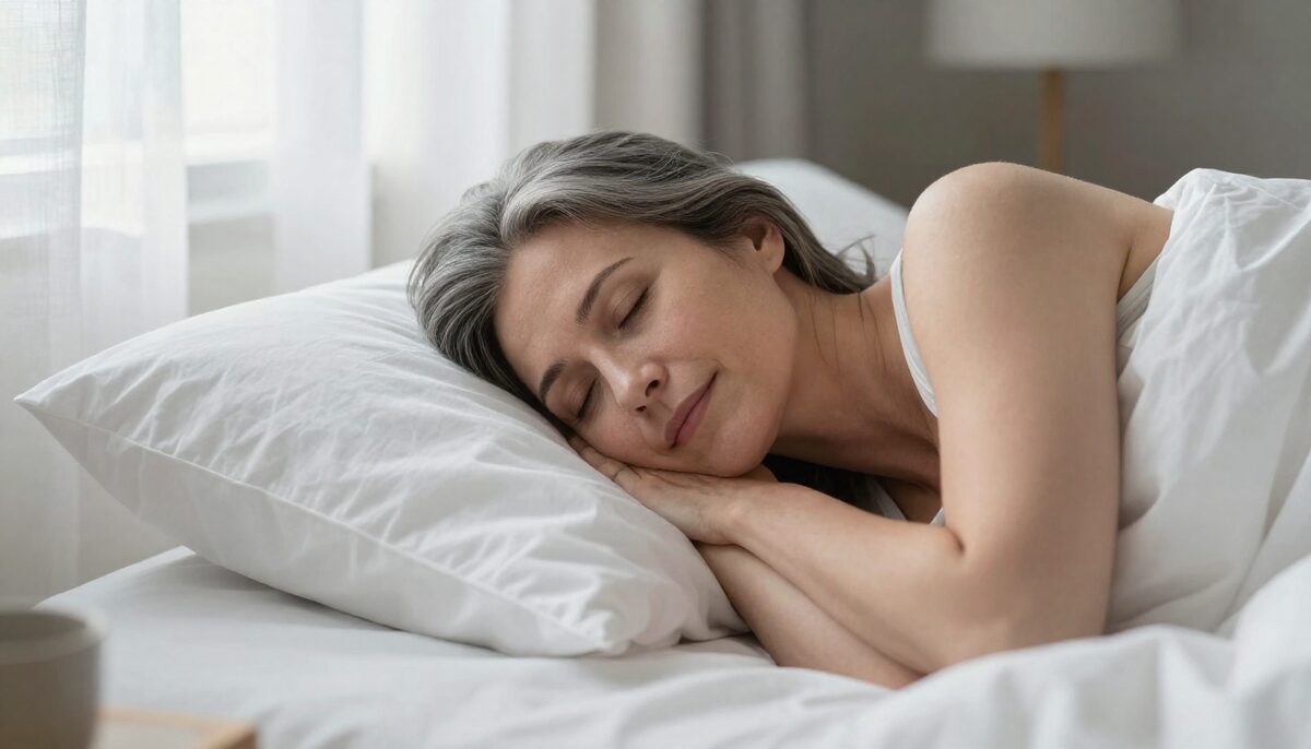A woman in her fifties sleeping peacefully in morning light